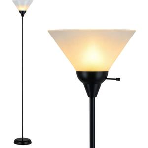 Mary Floor Lamp by Light Accents  Standing Lamp for Living Rooms  Torchiere Pole Light  LED-Compatible Floor Lamp  Modern Bedroom Lighting (Black)