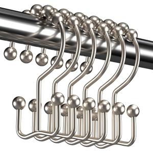 Titanker Shower Curtain Hooks Rings, Rust Resistant Metal Double Glide Shower Hooks Rings for Bathroom Shower Rods Curtains, Set of 12 Hooks - Nickel