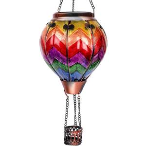 Hot Air Balloon Solar Lantern with Flickering Flame Light Glass Hanging Solar Lanterns Outdoor Waterproof for Garden Tree Yard Patio Party Decor Mother's Day Gift Wavy-Colorful