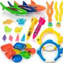 Pool Toys for Kids Ages 4-8, 26 Pcs Diving Toys, Diving Rings, Swimming Pool Games with Storage Net Bag, Torpedo, Gem, Sea Animal & Diving Ring, Pool Decoration, Summer Pool Party Toys
