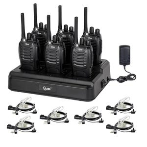 TIDRADIO Walkie Talkies Long Range Two Way Radios with 6-Way Multi Unit Charger, Acoustic Tube Headset & Mic, Hands Free VOX, Frequency Copy, Flashlight for Adults School Church Camping- TD-V2, 6 Pack