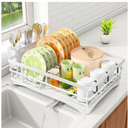 SAYZH Dish Drying Rack  Stainless Steel Dish Rack for Kitchen Counter, LargeCapacity Dish Drainer with Cutlery Holder, Kitchen Organizer for Dishes, Spoons and Forks, White