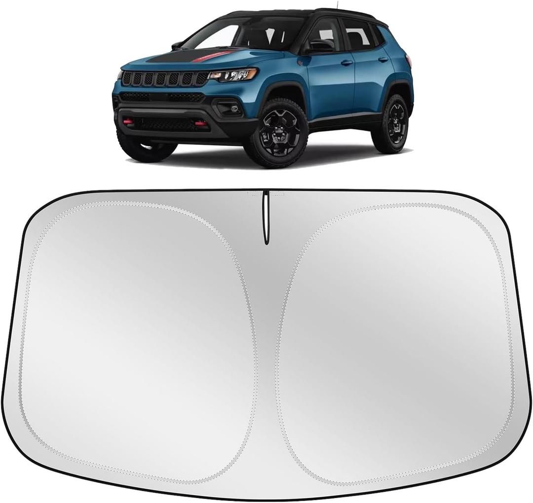 XHRING Windshield Sun Shade Sunshade Compatible with Jeep Compass 2026 2025 2024 2023 2017-2022 SUV Accessories, Car Front Window Sun Shield Cover