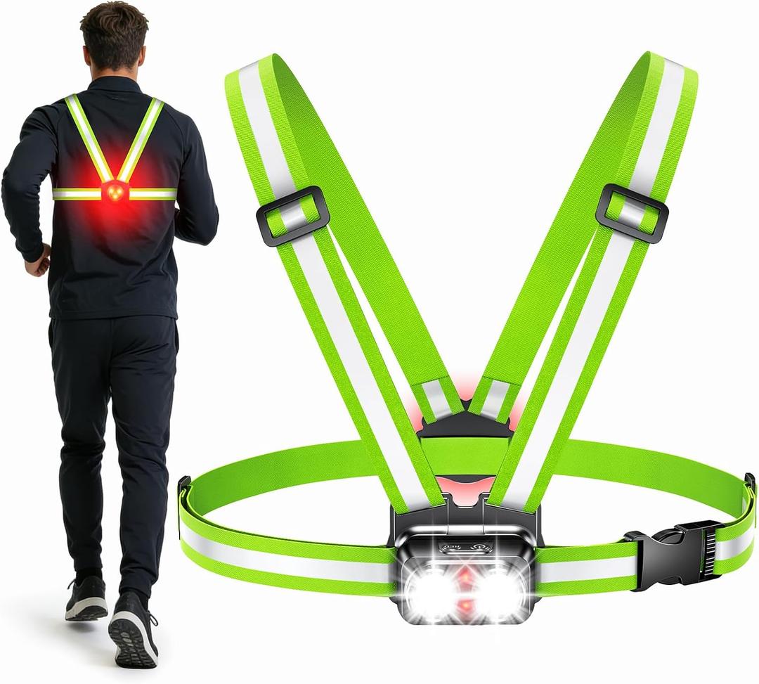 Viccux 800LM Ultra Bright & 7+2 Modes Running Lights for Runners with Rear Light, 45 Beam & 360 Reflective Vest, IPX4 Waterproof Reflective Running Vest for Night Walking/Jogging, 4-25Hrs Runtime