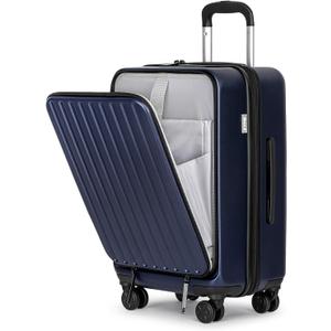 KYME 22-Inch Hardside Small Suitcase - 100% PC Hard Shell with Laptop Compartment, TSA Lock, Double Wheels for Men & Women, Navy (Carry-On 22-Inch(non-expandable), Blue)