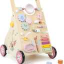 Pithfor Wooden Baby Walker, Baby Push Walker, Push Walker Toys for Babies Learning to Walk & Sit-to-Stand, with Montessori Sensory Toy & Activity Center for Girls Boys