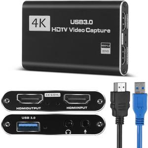 4K HDMI Video Capture Card, Gaming Capture Card with Microphone, Full HD 1080P 60FPS USB Video Capture Device Compatible with Switch/Xbox/PS4/PS5/PC/OBS