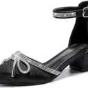 LAURMOSA Girls Sandals Closed Toe High Heels Pointed Toe Ankle Strap Pumps Flower Girl Dressy Shoes in Wedding Party Cute Bowknot Chunky Block Heeled for Little Big Kids, Size: 6