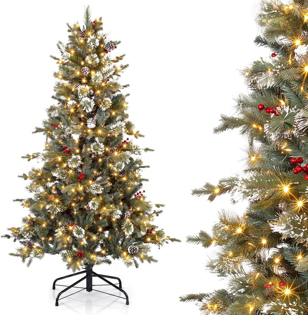 6FT Pre-Lit Artificial Christmas Tree, 300 Warm White LED Lights