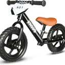 KRIDDO Toddler Balance Bike 2 Year Old,12 Inch Push Bicycle with Customize Plate (3 Sets of Stickers Included), Steady Balancing, Gift Bike for 2-5 Boys Girls, Black