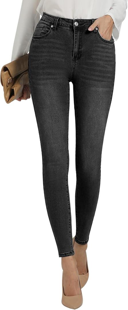 GRAPENT Skinny Jeans for Women High Waist Stretchy Classic High Rise Slimming Jeggings Denim Trousers Pants (Large, Washed Black)