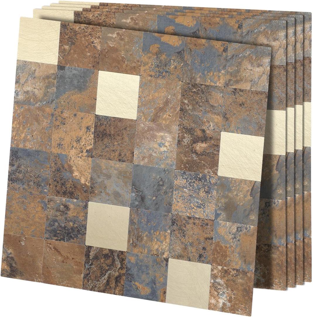 5 Pack 12" x 12" Peel and Stick Backsplash Tiles Brushed Aluminum Metal Mosaic Stickers Wall Panel Tiles Waterproof Heat-Resistant Easy DIY for Kitchen Bathroom Fireplace Decor