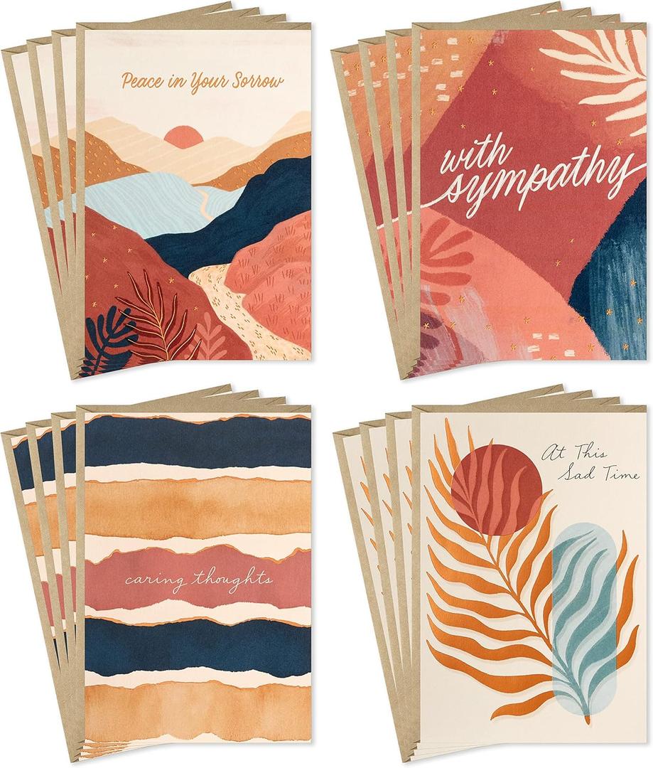 Hallmark Sympathy Cards Assortment, Painted Palms (16 Assorted Thinking of You Cards with Envelopes)