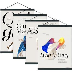 Artmag 4 Pack Magnetic Poster Hanger Frame, 24x36 24x32 24x18 Light Wood Wooden Magnet Poster Frame for Maps Canvas Artwork Pictures Poster Hangers Frames (Black,24")