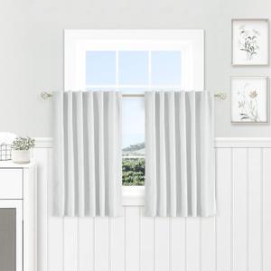White Ivory Linen 100% Blackout Curtains 45 Inches Long 2 Panels Set for Kitchen Back Tab Thermal Insulated Black Out Linen Drapes Room Darkening Short Window Curtains 45 Inch Length