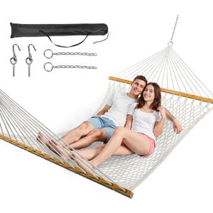 Double Hammock for 2 Person, Handwoven Rope Hammock with Spreader Bar Without Stand - Indoor & Outdoor Use for Patio, Poolside, Backyard (White)
