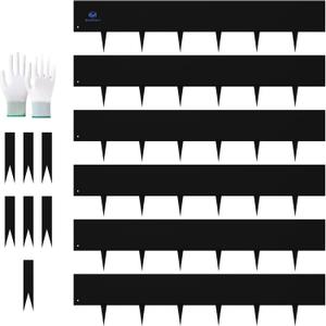 20ft. Metal Edging for Landscaping, Black Galvanized Steel Landscape Edging with 7 Stakes and a Pair of Gloves, Bendable Hammer-in Metal Lawn Edging for Fence, Flower Beds (6 Pack, 40" L x 8" H)