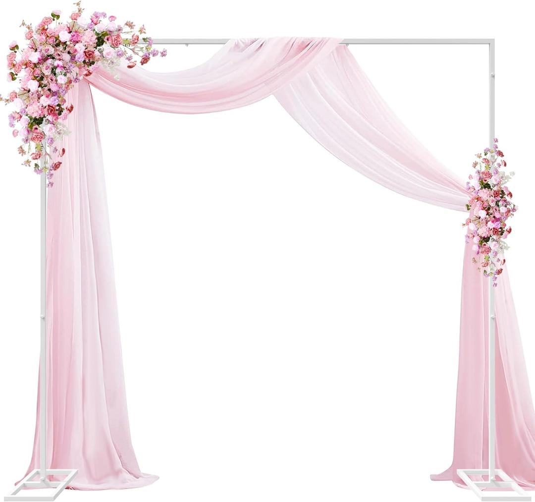 Wokceer Metal Heavy Duty Backrop Stand Square 8x8FT Adjustable Pipe and Drape Kit White Photo Booth Stand for Wedding Ceremony Birthday Party Photography Exhibition Celebration