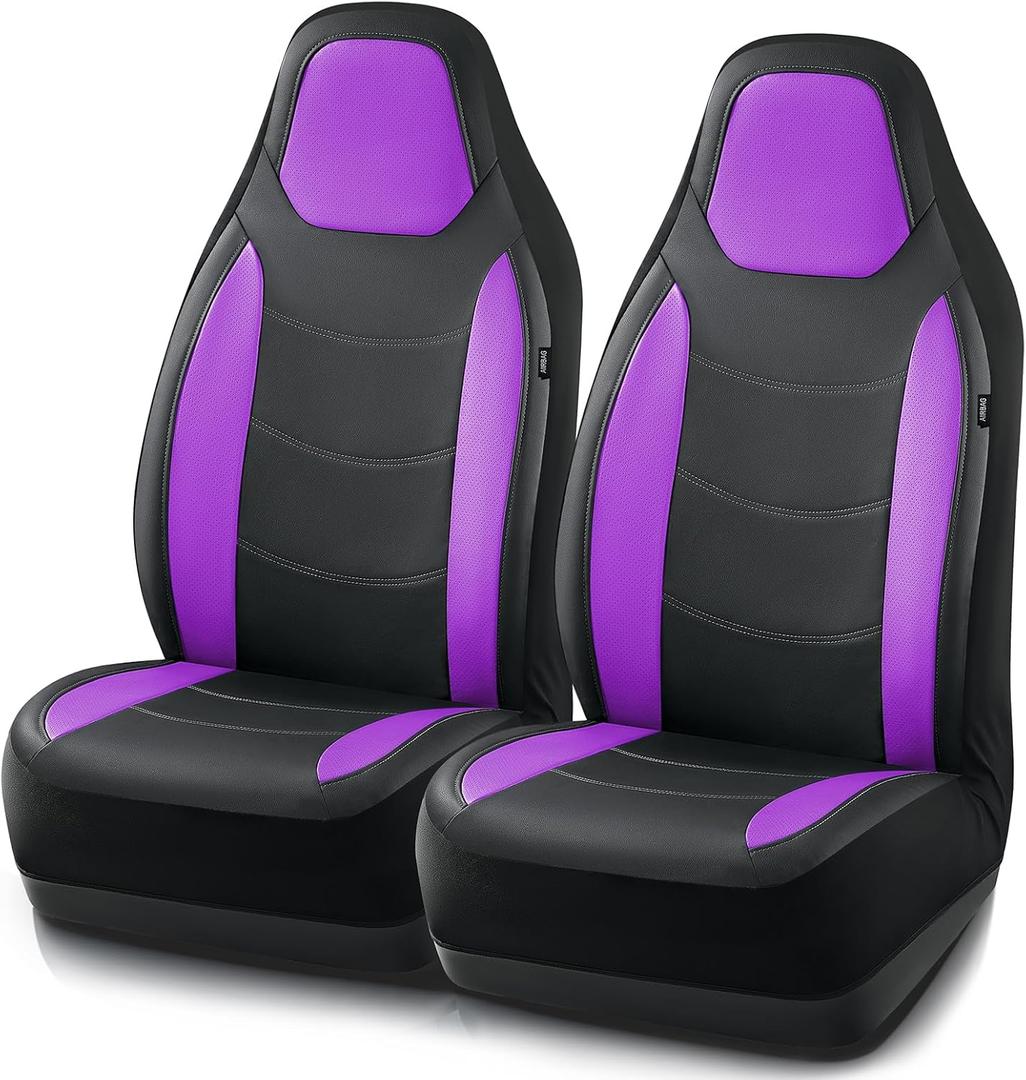 Road Comforts Car Seat Cover, Leather Car Seat Covers, Automotive High Back Car Seat Covers, Airbag Compatible, Universal Fit for Most Cars (Purple)
