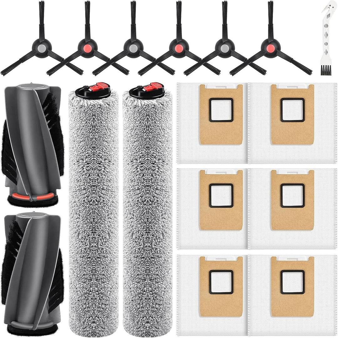 Accessories Kit Compatible with eufy E28 Omni / E25 Omni Robot Vacuum, Replacement Parts Include 1 Set (2) Main Brushes, 6 Dust Bags, 2 Roller Mops, 6 Side Brushes, 1 Cleaning Tool