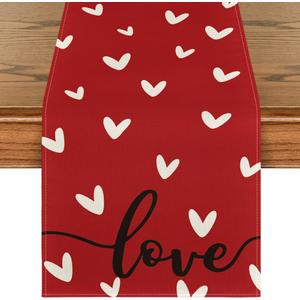 Artoid Mode Red Love Valentine's Table Runner, Seasonal Anniversary Kitchen Dining Table Decoration for Indoor Home Party 13x90 Inch