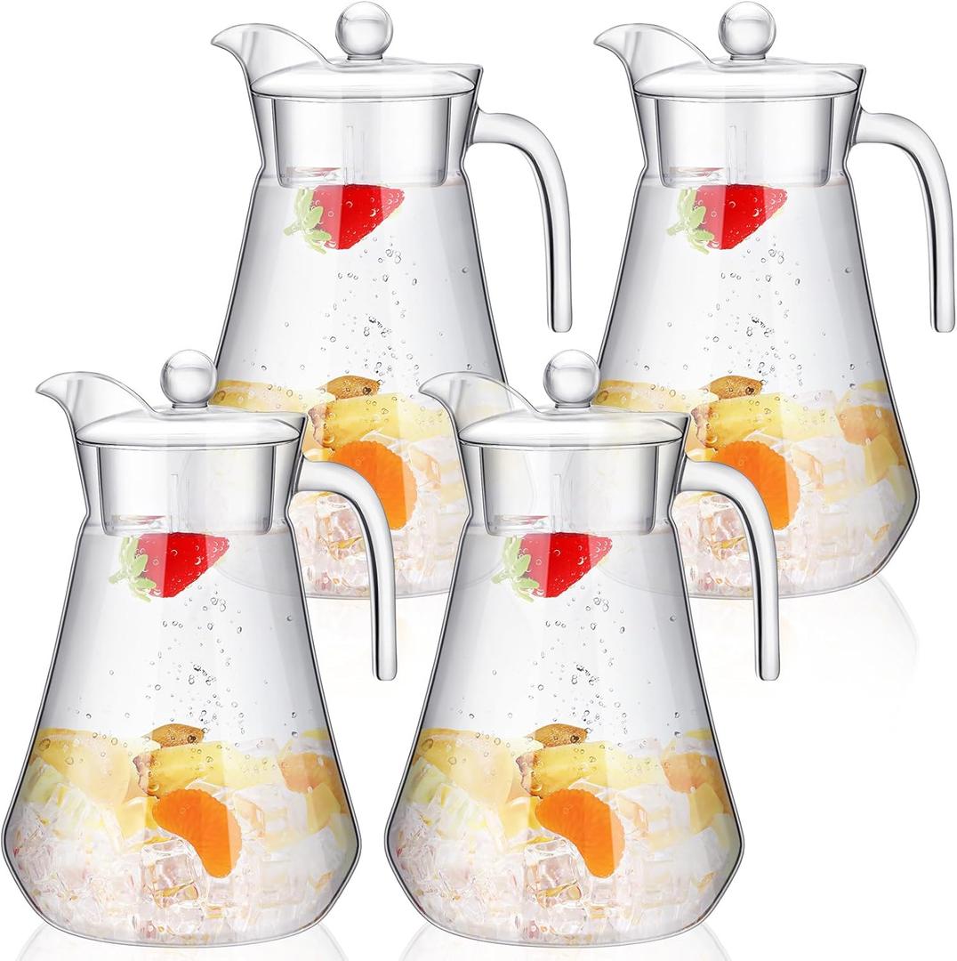 4 Pcs Plastic Pitcher with Lid and Handle Clear Plastic Water Pitcher Shatter Proof Jugs for Drinks Fridge Iced Tea Juice Milk Lemonade Sangria Cold or Hot Beverages (68 oz)