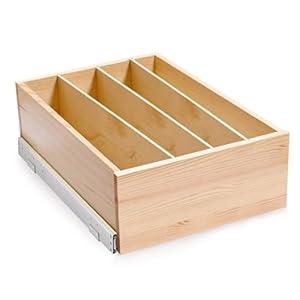 Mulush Pull Out Cabinet Organizer with Divider, 15''W×21''D×7''H Soft Close Wood Drawer for Kitchen Pantry, Finished, Heavy-Duty, Bottom Assembly (Wood Drawer Part Width is 14'')