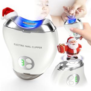 Automatic Electric Nail Clipper, 2 in 1 Baby Nail Trimmer with LED Light & Storage Box, Rechargeable Portable Fingernail Cutter with 3 Speed Gears, Safe Nail File for Baby, Kids, Adults, Seniors