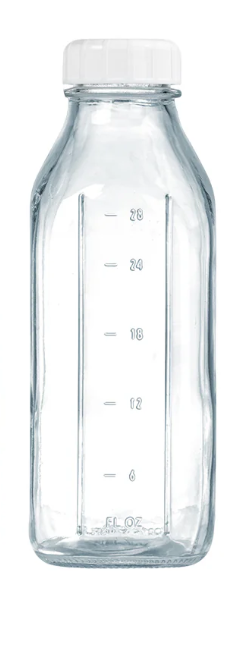 Syntic Square Liter Glass Milk Bottles  - 100% Leak-Proof Heavy Duty Screw Cap, 32 Oz Glass Juice Bottles w Scale Mark, Reusable Jugs Pitcher for Homemade Juice