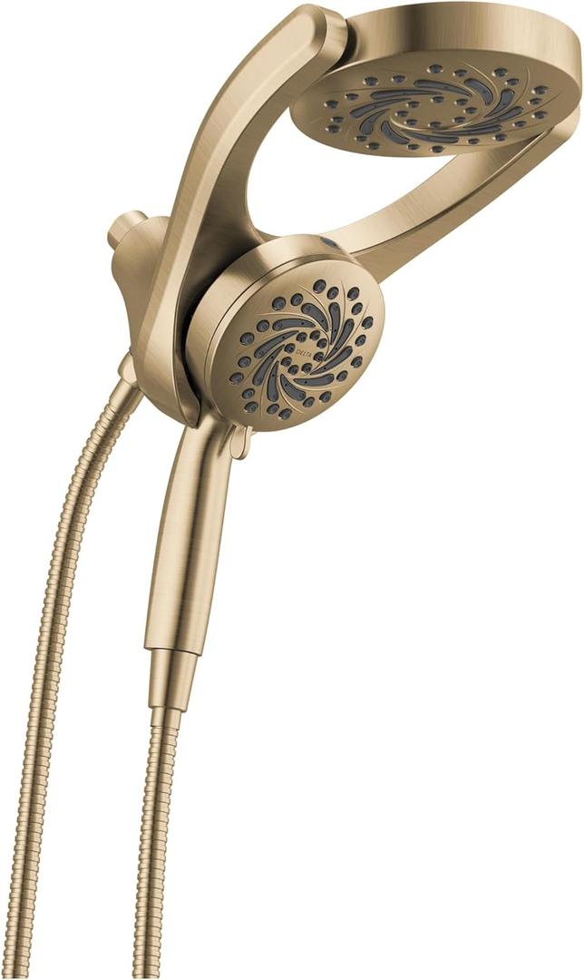 Delta Faucet 5-Setting HydroRain 2-in-1 Dual Shower Head with ProClean Spray, Gold Round Shower Head with Hose, Hand Held Shower Head, Champagne Bronze 75419CZ
