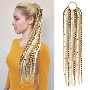 SEIKEA Boho Braided Ponytail Extension with Hair Tie, 24" Long Viking Dreadlock Beads Ponytail Hand-braided Braids Hair Extensions Lightweight Natural Synthetic Hairpiece for Festival Cosplay (24 Inch(Pack of 1), Blonde with Brown)