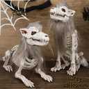 yosager 2 Pack Halloween Skeleton Wolf Decorations, Pose-N-Stay Sitting Hyena Skeleton with Grey Mane, Mini Plastic Wolves Bones Full Body Realistic, Scary Prop Haunted House Graveyard Decor