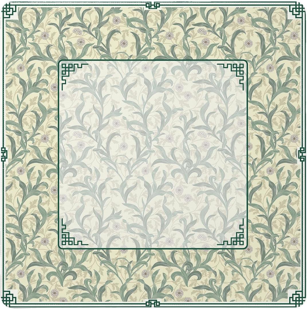 UTELKA Light Green Mahjong Mat, Vintage Floral Table Cover 31.5 Inch, 31.5x31.5