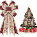 Christmas Wreath Bows Christmas Decor Bow Let It Snow Words Burlap Bows for Wreaths, Christmas Ribbon Bows Tree Topper Bows for Christmas Home Indoor Outdoor Decoration Wreath Ornament Supplies