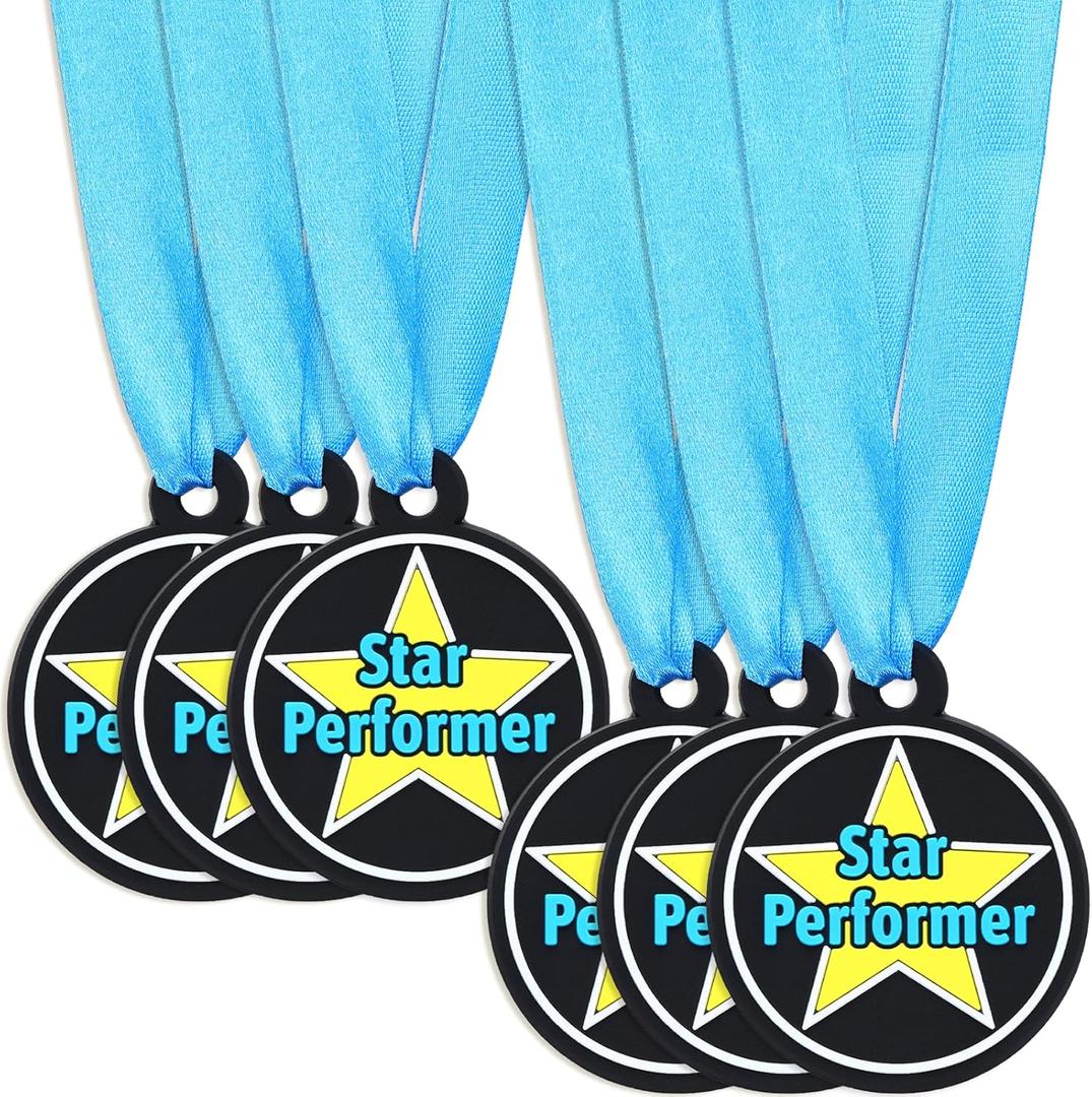 60 Pcs Star Performer Award Medals, 2 Inch Rubber Medals Bulk Winner Encourage Team Participation for Kids Adults Trophy Award Prize Gift Competitions Graduation Party