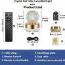 Rechargeable Crystal Bedside Lamp, Cordless Table Lamp with Remote & Touch Control, 3600mAh Fast Charging, 3 Color Dimmable Wall Mountable Night Light for Bedroom Home Decor(Gold)