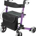 HealthSmart Walker Rollator with Seat and Backrest, FSA HSA Eligible, Adjustable Handle Height, Storage Bag and a Durable Lightweight Frame That Easily Folds While Supporting up to 300 pounds (Purple)