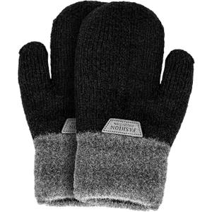 Kids-Mittens with Warm Wool-Fleece-Lined - Cold Weather Boys-Girls Knitted-Gloves for Skiing Snowboarding (Black)