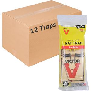 Victor M205 Wide Pedal Humane Snap Rat Traps Indoor for Home, Plastic Pedal, Sustainably Sourced FSC Wood - 12 Wooden Traps