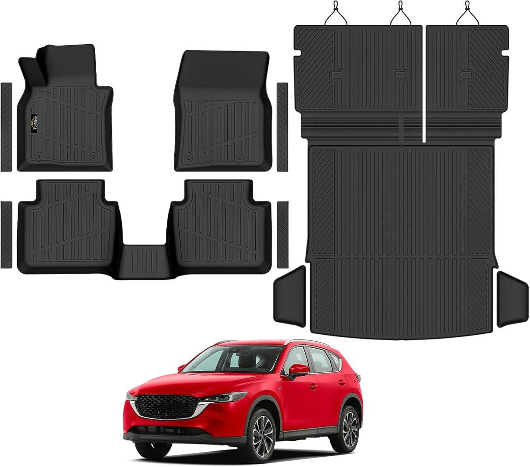 Floor Mats & Cargo Mat with Backrest Mat Custom for Mazda CX-50 2023-2025 2026 (Only Gas), Door Sill Guards, All Weather TPE Full Set Floor Liners Trunk Mat for CX-50 Fuel Accessories