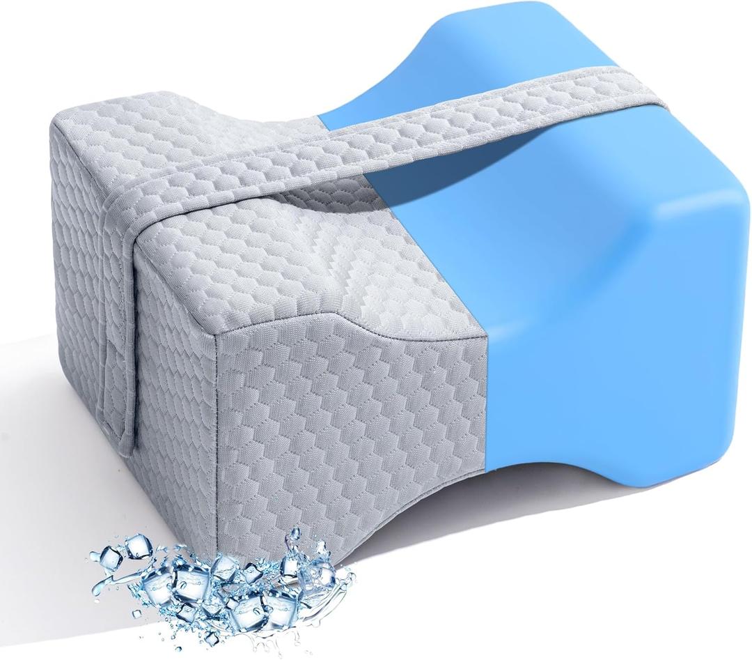 Knee Pillow for Side Sleepers,Cooling Leg Pillow for Sciatica, Knees,Back,Joints Between Legs,HIPS Pain Relief When Side Sleeping,Spine Aligning Support for Surgery Recovery, Removable Strap (Natural Gray)
