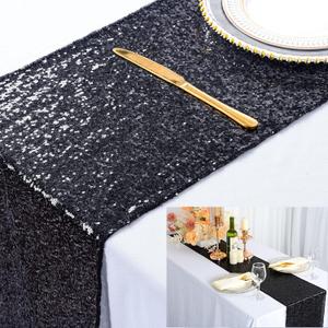 ShiDianYi 12X72-Inch Black Sequin Table Runner Glitter Table Runner for Parties Sparkly Table Cover for Wedding Reception Table Linens for Dining Holiday Event Table Decor