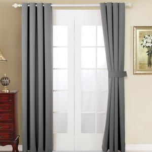 Home Soft Things Serenta 4 Piece Grommet Darkening Thermal Insulated Blackout Window Panel Curtain Set, 2 Curtains and 2 Tiebacks, 54" x 84", Grey Home Soft Things Serenta 4 Piece Grommet Darkening Thermal Insulated Blackout Window Panel Curtain Set, 2 Curtains and 2 Tiebacks, 54" x 84", Grey