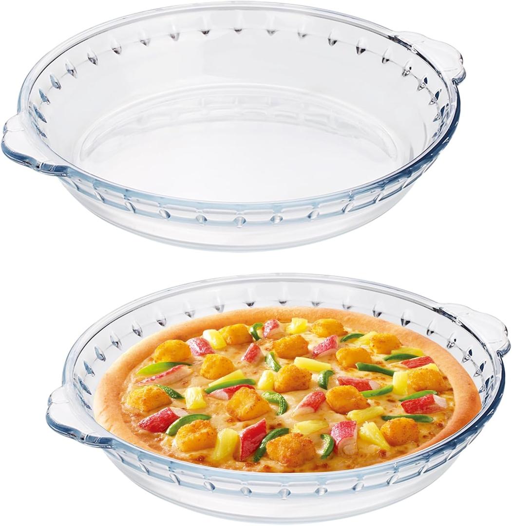 Glass Pie Plate 7" Pie Pans Pie Baking Dishes with Handles for Serving and Baking Glass Pie Dish for Snacks, Salads, Desserts