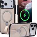 for iPhone 17 Pro Max Leather Case with Glitter Sparkly Shiny Stand | Fits for MagSafe (Beige, iPhone 17 Pro Max)