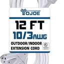 YOJOE 3-Outlets Indoor Outdoor Extension Cord, 3 Prong 15A Weatherproof Power Cord Multiple Outlets, 10 Gauge Heavy Duty 12 ft White Extension Cord for Garage, Garden, 10/3 SJTW UL Listed
