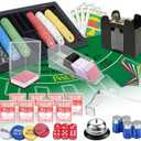 Super Casino Game Set: 6 Deck Shuffler+360pcs Chips+8 Poker Cards+Card Shoe+Chip Rake+Felt+Accessories, Blackjack Set & Texas Holdem Complete Kit, Poker Night Kit for Casino Party Gift