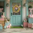 22 Inch Classic Easter Wreath, Eggs Wreath for Front Door with Pink Yellow White Wildflowers and Berries Spring Summer Door Wreath for Outside Porch, Farmhouse Easter Home Decor