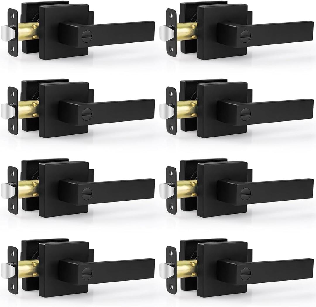 Estmoon 8 Pack Door Handles Black Interior Door Knobs, Keyless Privacy Door Levers with Lock Heavy Duty Door Handle for Bedroom Bathroom