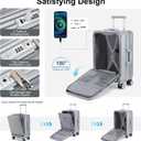Somago Carry on Luggage Front Open 22x14x9 Airline Approved Lightweight Suitcase with Cup Holder and USB Port Aluminum Frame Polycarbonate Spinner Hard Suitcase with TSA Lock (Silver), Carry-On 20-Inch
